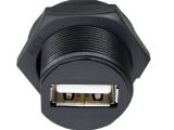 Conector hembra USB A para panel atornillado THT recto IP67