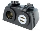 Base de superficie USB y mechero de coche 10A; 12V/1x8A,5V/2×2,1A;