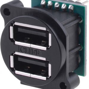 Conector hembra USB A doble para panel atornillado