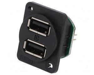 Conector hembra USB A doble para panel atornillado