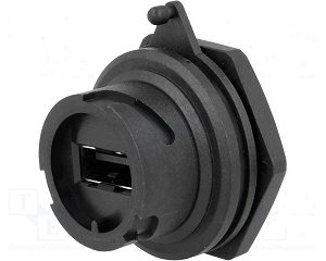 Conector hembra USB A para panel para soldar recto IP67