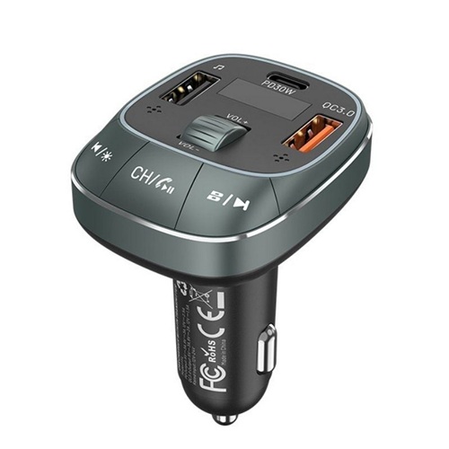 Transmisor FM/ MP3/ Bluetooth Vention  1xUSB-Tipo C/ 2xUSB/ 30W