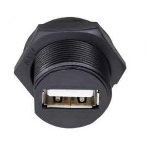 Conector hembra USB A para panel atornillado THT recto IP67