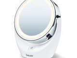 ESPEJO DE MAQUILLAJE CON LUZ  Ø11CM – 2 SUPERFICIES (NORMAL/5 AUMENTOS) – 12 LEDS – COLOR BLANCO MATE