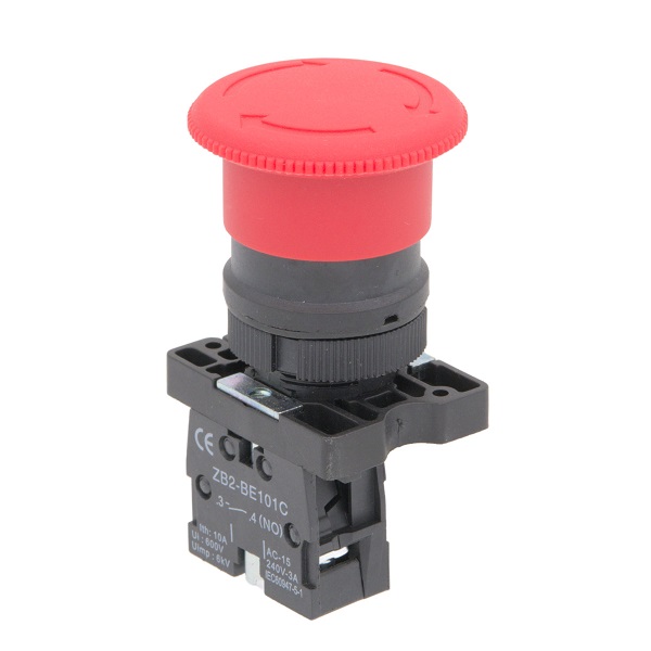 Interruptor parada de emergencia [seta Ø40mm, rosca 22mm] ; 1 x NO (Circuito Abierto)