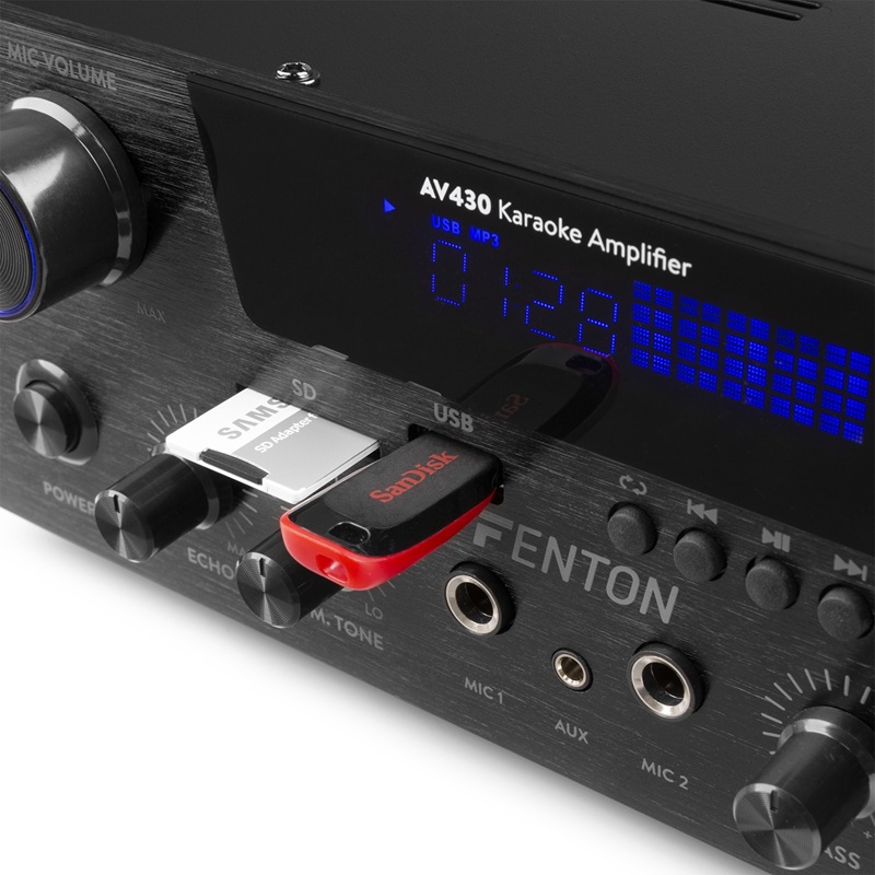 Amplificador stereo con entradas de micrófonos AV430BT BT / SD / USB / MP3 MD Negro 2×300 W - Imagen 7